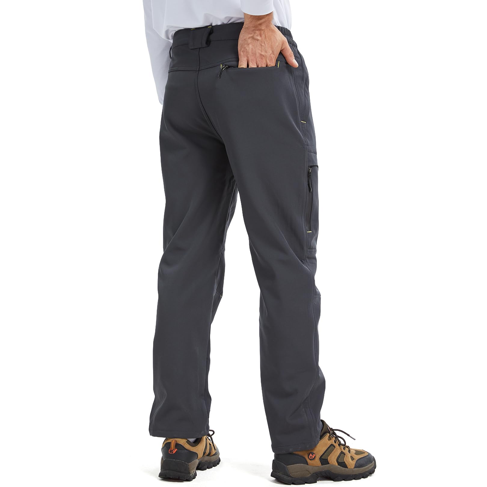 Lizorn men's fleece lined softshell pants deliver warm comfort on winter hikes.
