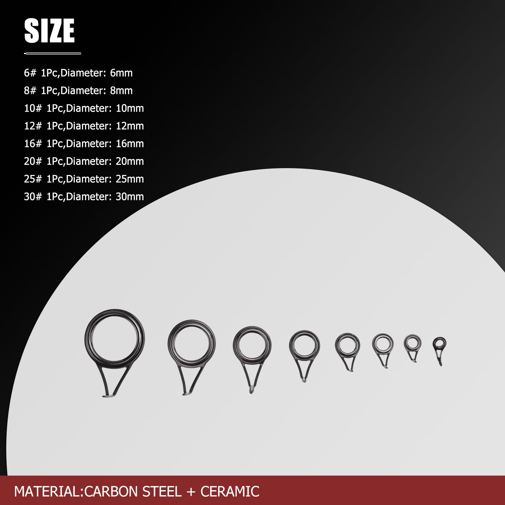 Lizusidtsy rod guide 25mm diameter for heavy-duty fishing setups.
