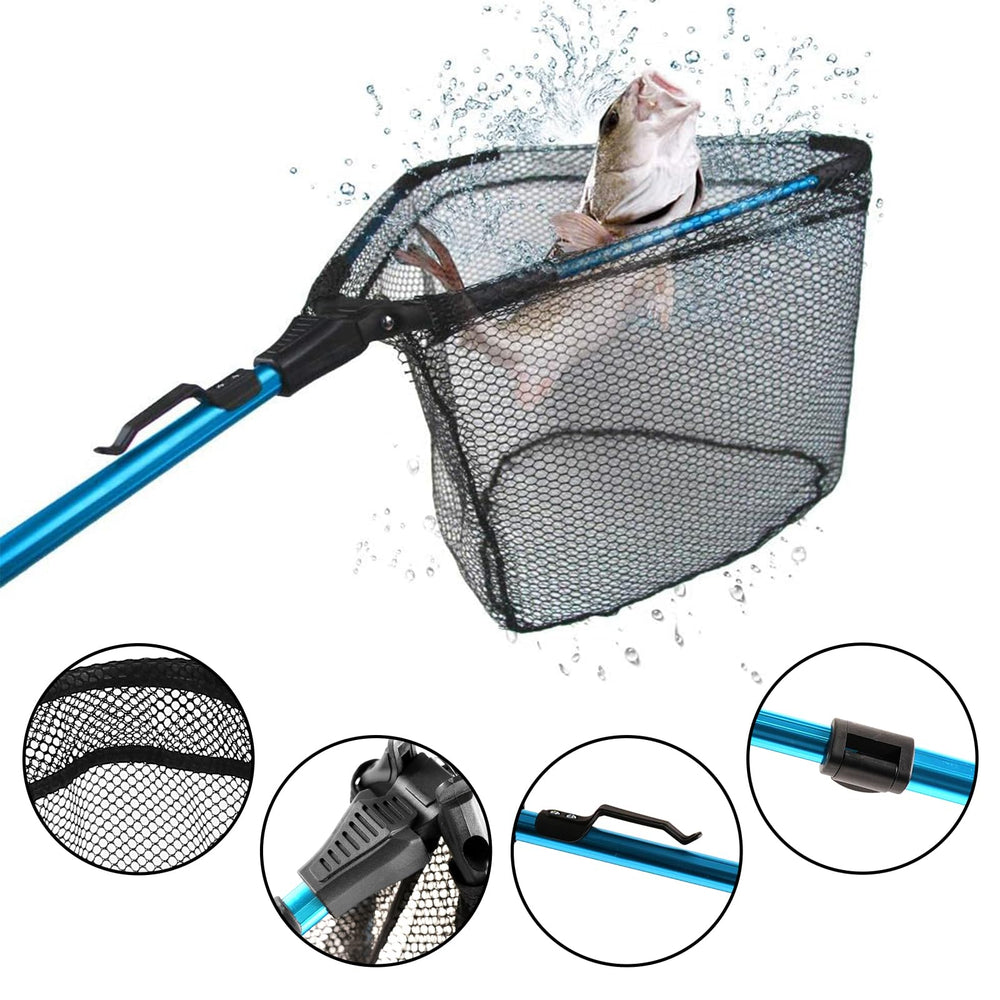 Folding fishing net with belt clip blue