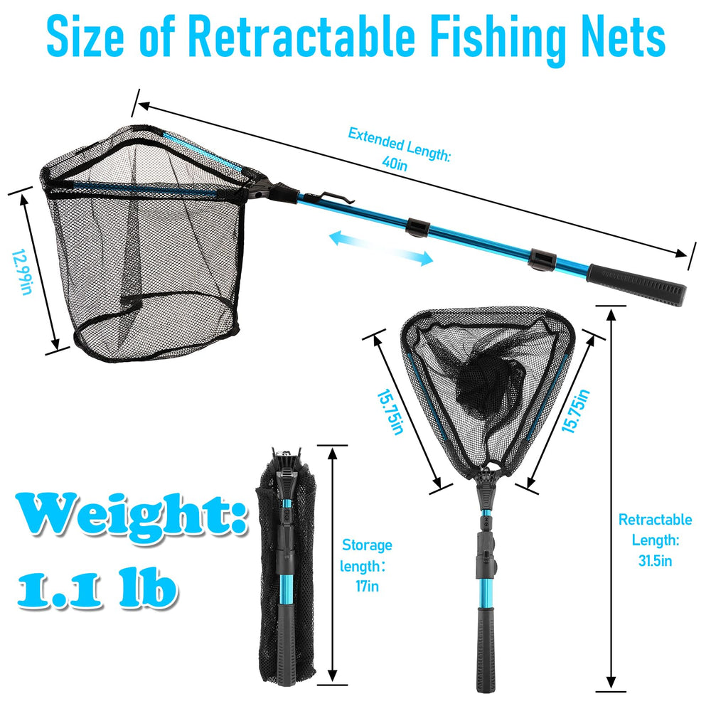 Telescoping handle fishing net extended