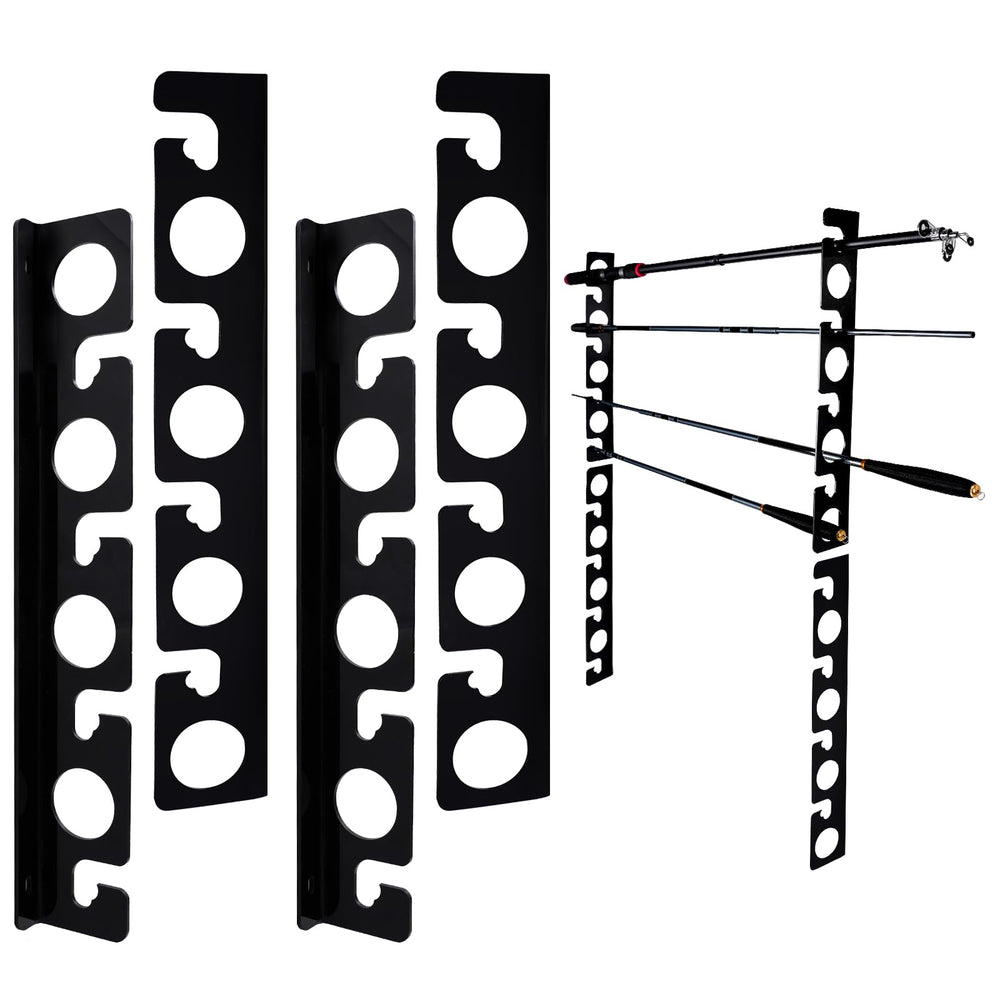 Premium black acrylic fishing rod holder mounted on a wall