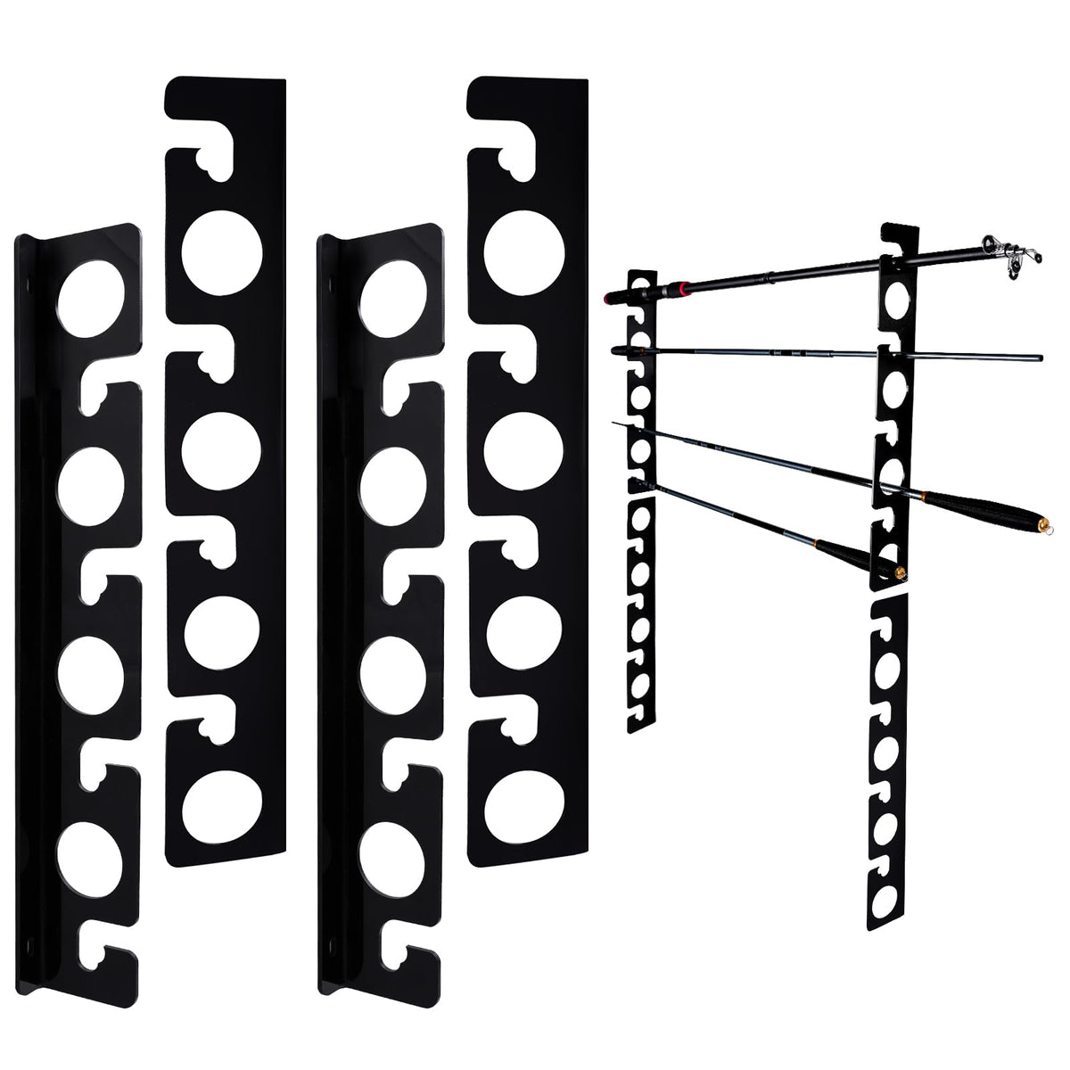 Premium black acrylic fishing rod holder mounted on a wall