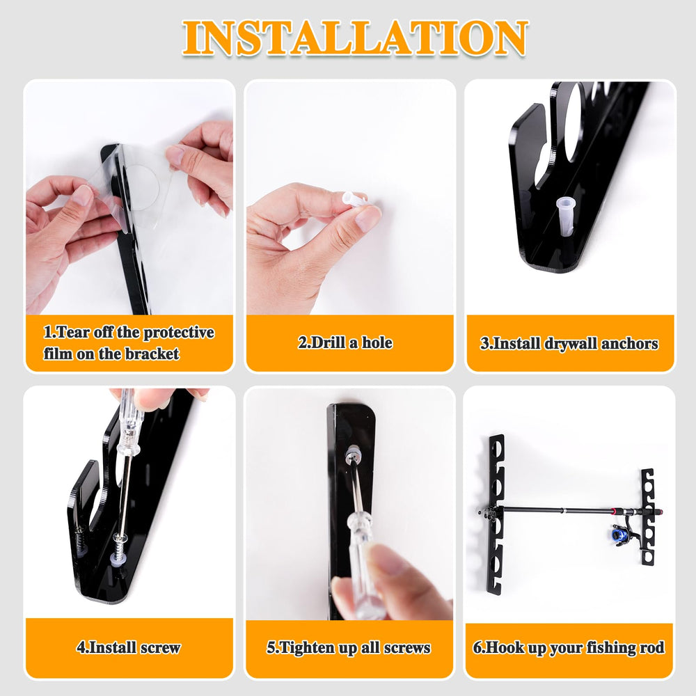 Durable black acrylic finish on the fishing rod wall mount