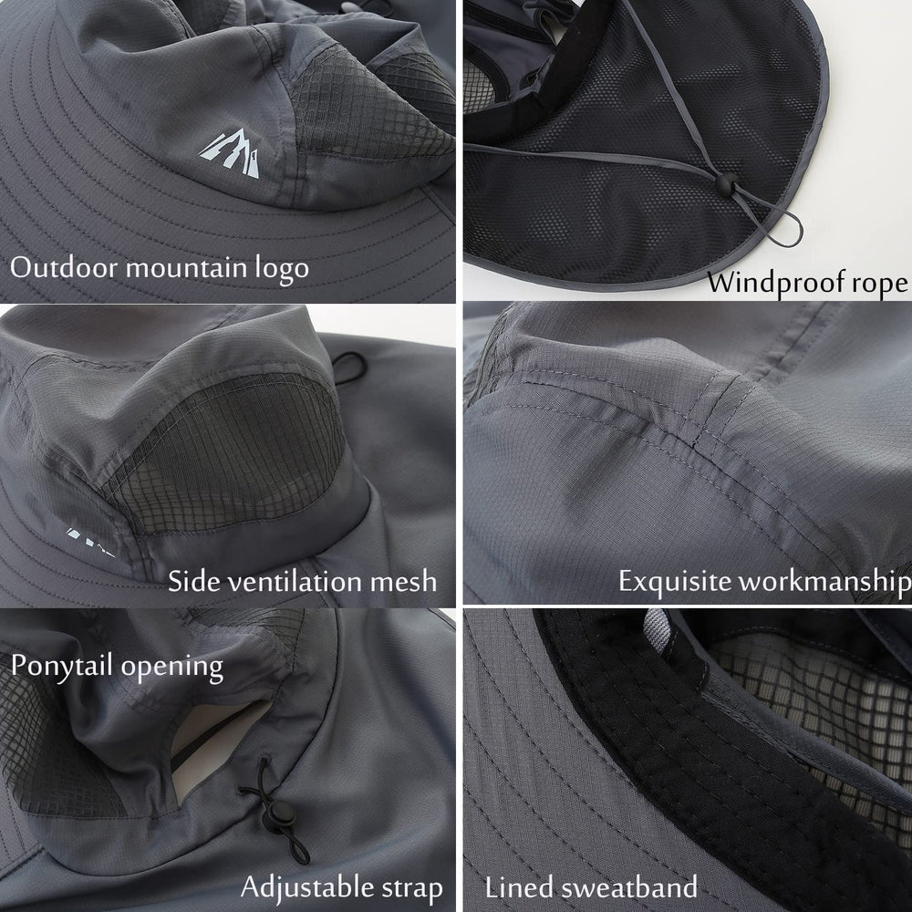 UPF50+ sun hat with neck flap in dark gray