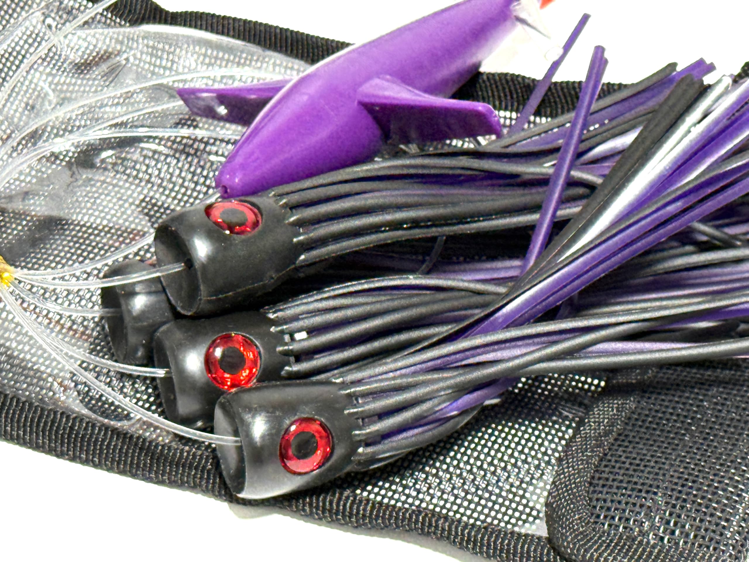 Lobo Lures 245 rigging close-up showing 200lb leader and chafe guard for durability.