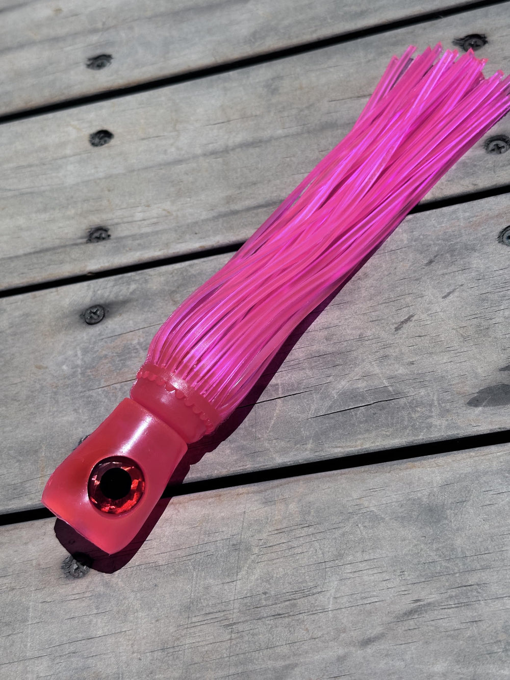 Lobo Lures Big Chugger 9-inch cupped-face pink white improves bubble trail for pelagic hits