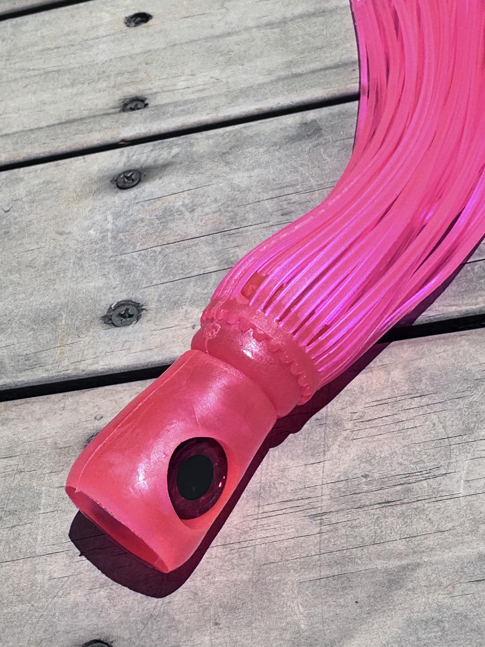 Lobo Lures Big Chugger 9-inch soft body pink white with 3D eyes adds lifelike appeal