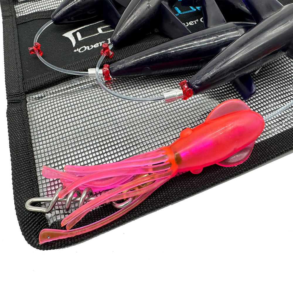 Lobo Lures Prattling setup featuring a 750lb corkscrew swivel and glow squid for streamlined gear