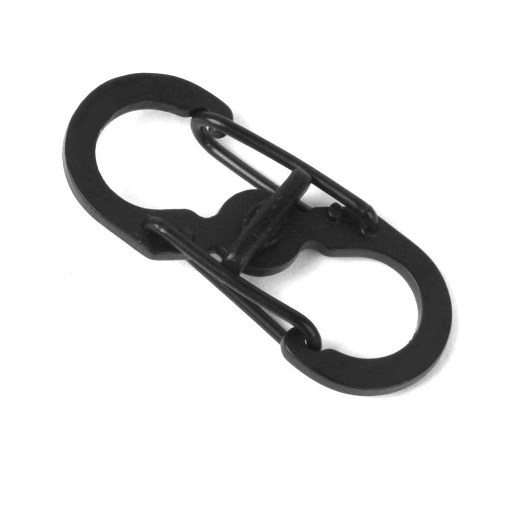 Lockable 8-shaped buckle silver close-up showing compact keychain for daily use.