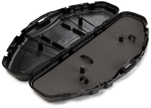 Lockable hard protective bow case showing latches and carry handle