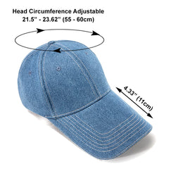 LOCOMO denim cap extended bill side view showing shade without blocking sight.