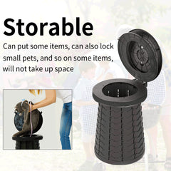 LOCYOP folding toilet stool in extended position for comfortable camping use.