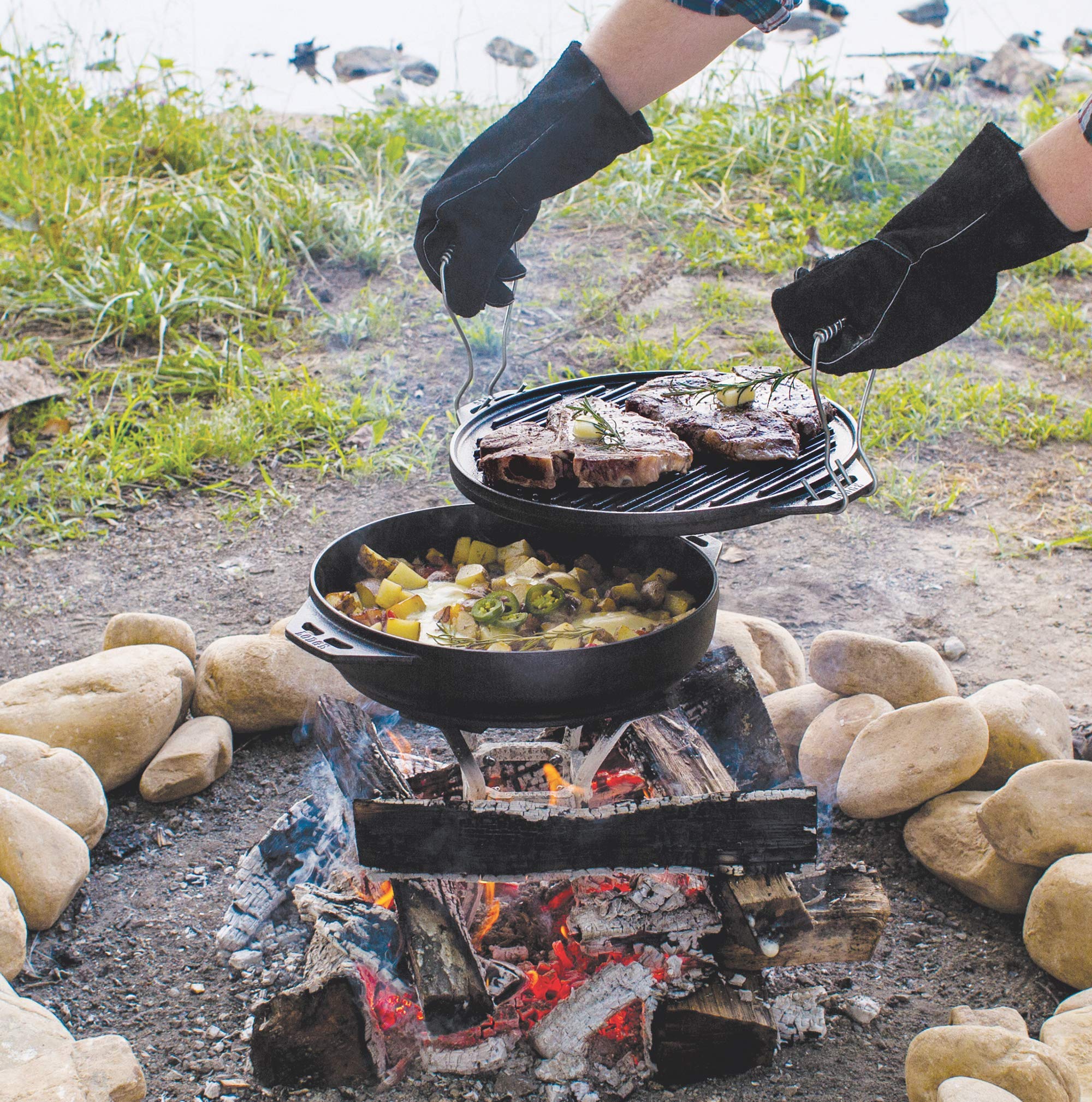 Lodge 33-page tips booklet guides outdoor cooking ideas.