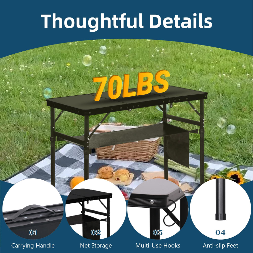 LOFTEY camping table legs with mesh pocket for organized gear during trips.