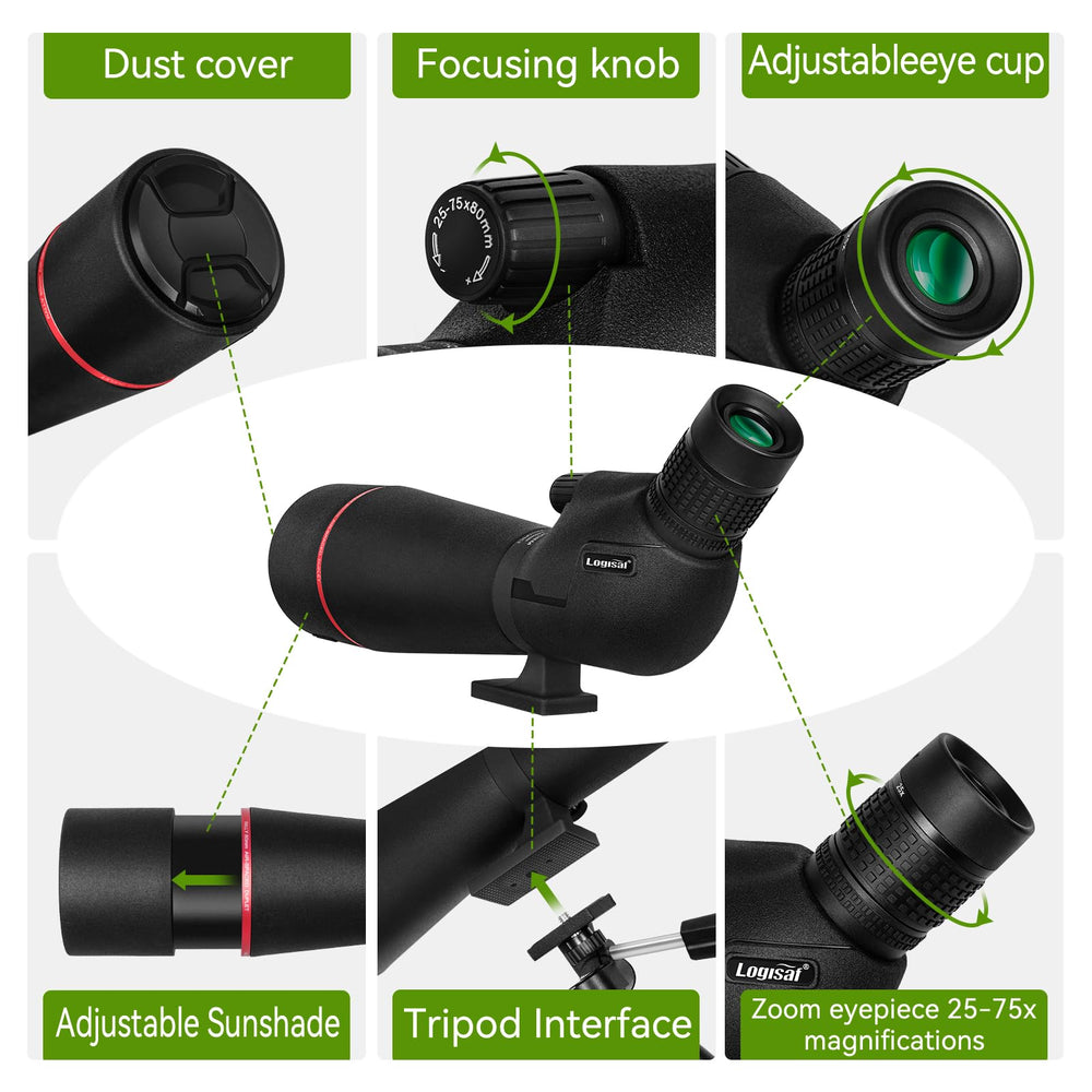 Logisaf BAK4 spotting scope prism closeup highlights bright, high-contrast optics.