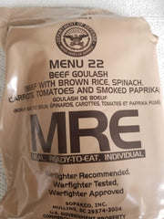 LoJo Surplus beef goulash MRE package ready for camping and field use