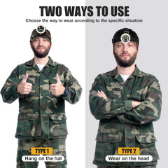 Lokilo camouflage mining cap paired with headlamp for rugged field use.