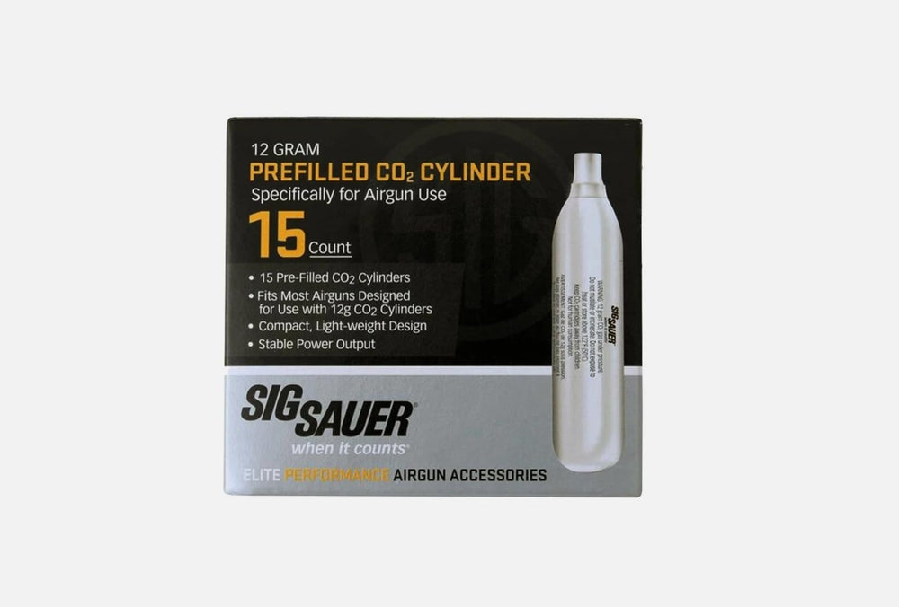 LOKLNEYK Sig Sauer 12g CO2 cartridges pack of 15 for ASP airguns, compact and ready to use.