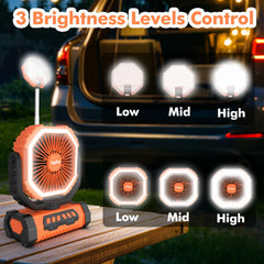 Lollyes camping fan shows 20000mAh battery detail for long runtime.