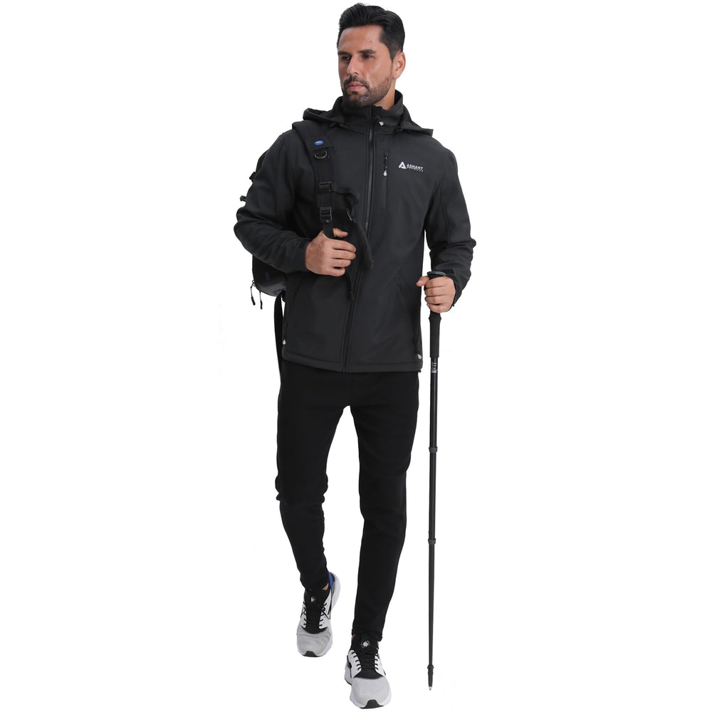 Lololeneon men's softshell jacket back view emphasizing full-coverage warmth and wind resistance.