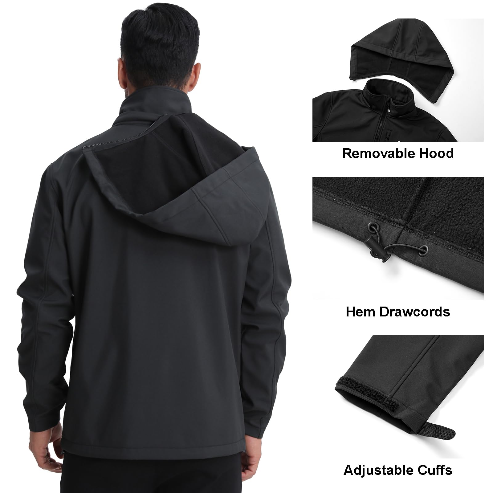 Lololeneon men's softshell jacket hood down reveals compact, packable design.