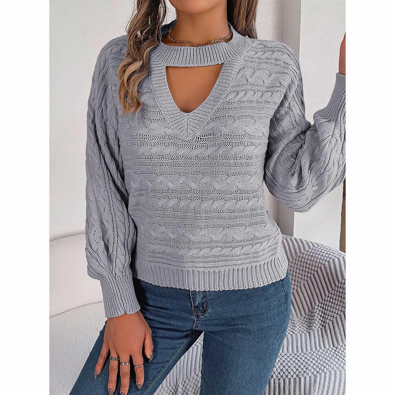 Lolvmvchi fall pullover sweater in grey delivers cozy warmth.