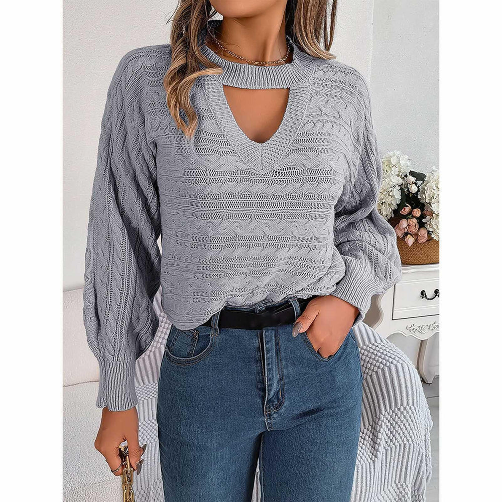 Lolvmvchi soft-knit grey sweater close-up emphasizes plush texture.
