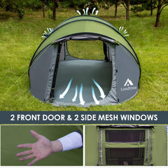 Londtren pop up tent interior spacious with 9.2x6.6 ft floor for people and gear