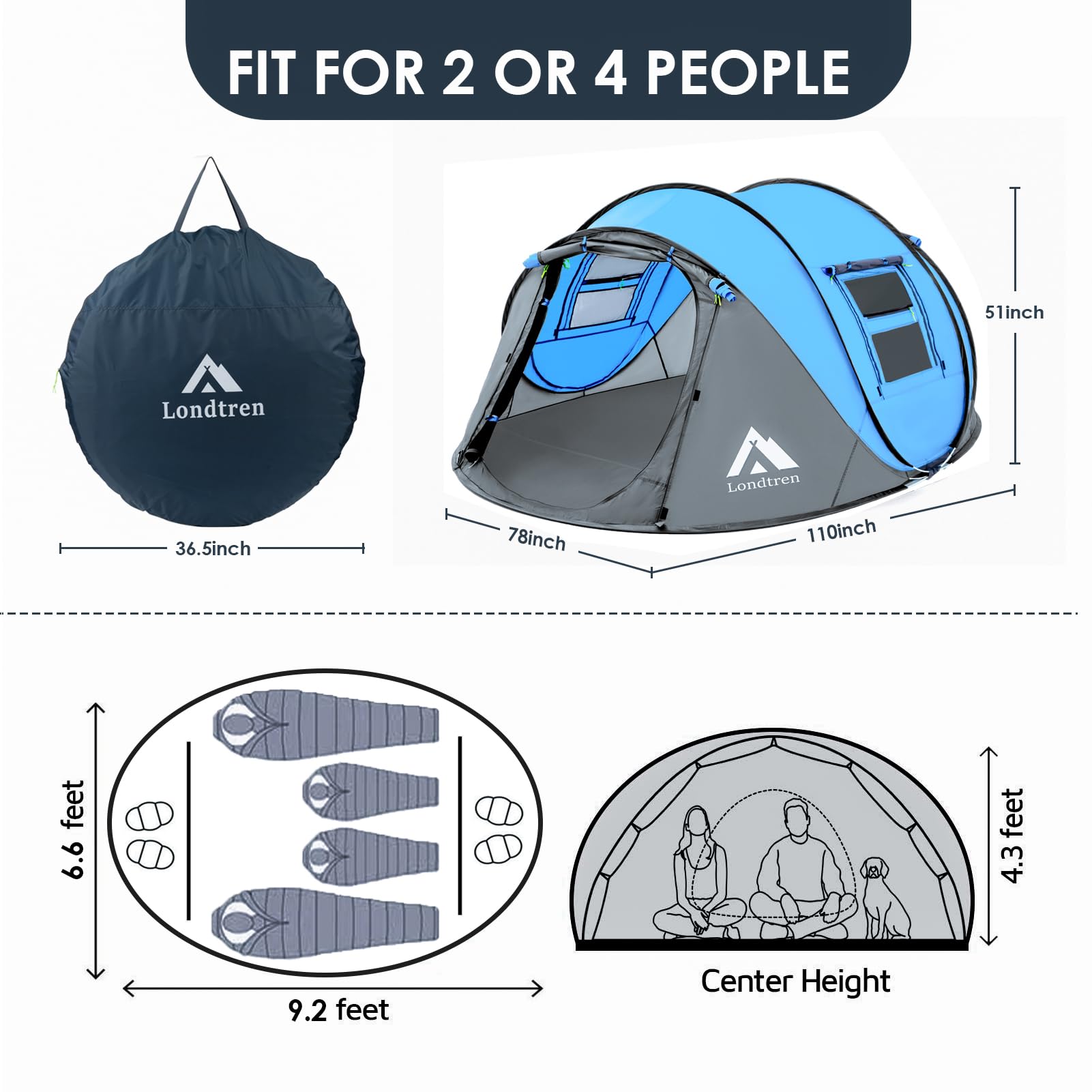 Londtren pop-up tent vestibule storage shows space for muddy gear and outer clothing.