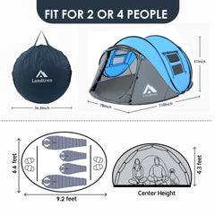 Londtren pop-up tent vestibule storage shows space for muddy gear and outer clothing.