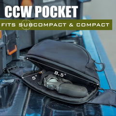 Lone Trail large CCW fanny pack side view shows slim profile for comfortable wear.