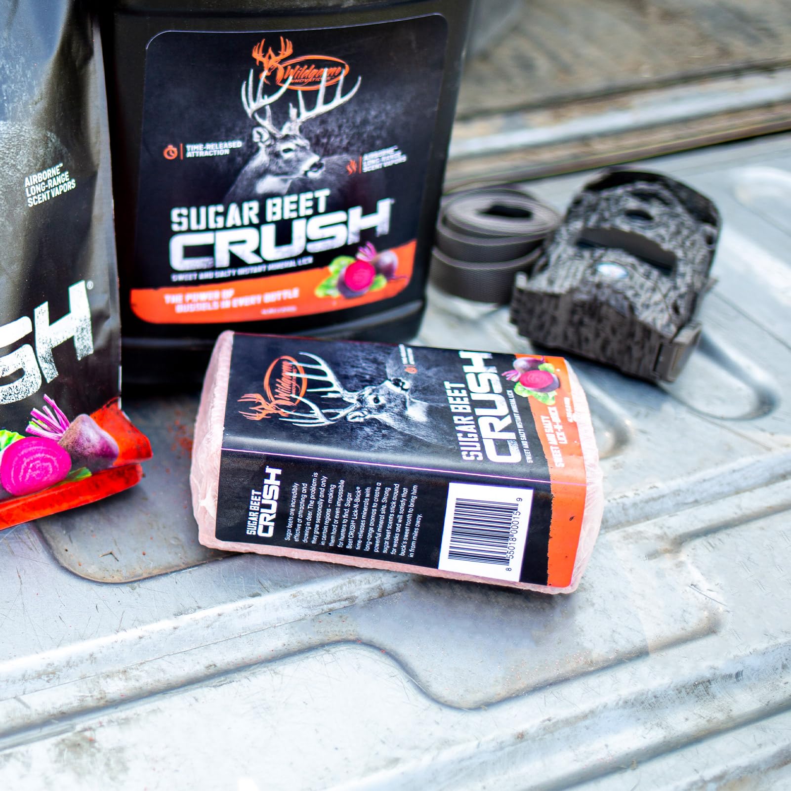 Long-lasting brick deer attractant highlighting time-release scent