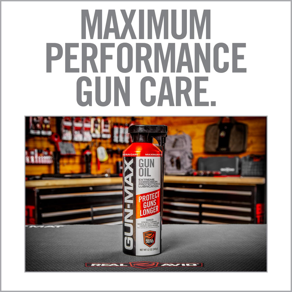 Real Avid Gun Max Gun Oil packaging with features