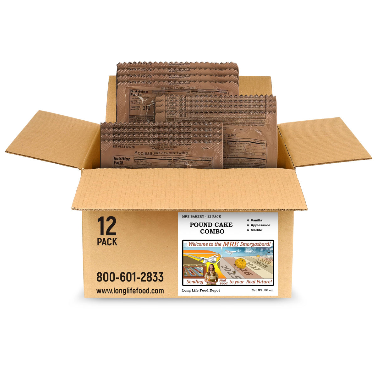 Long Life Food Depot MRE Pound Cake Vanilla close-up, ideal for quick outdoor snacking with rich vanilla flavor
