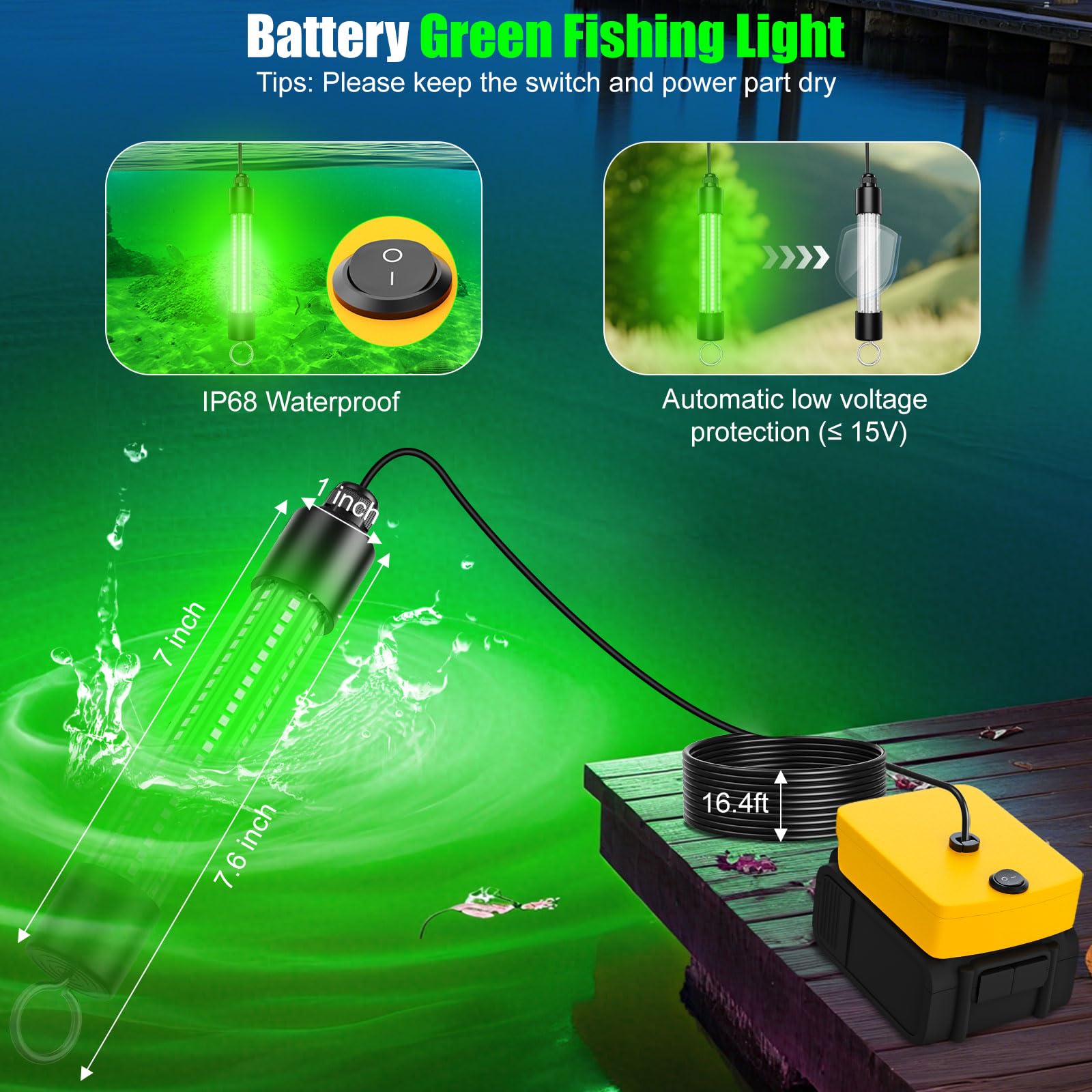 16.8 ft waterproof cable for extended reach