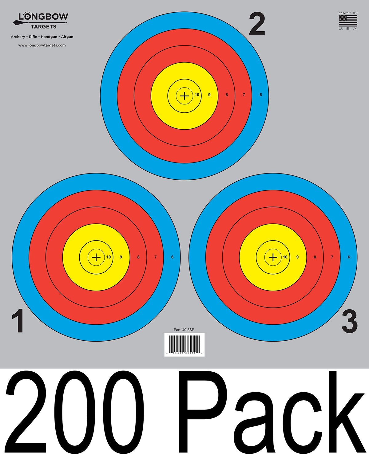 Longbow 3-spot Vegas target image showing a durable 40 cm target for long practice sessions.