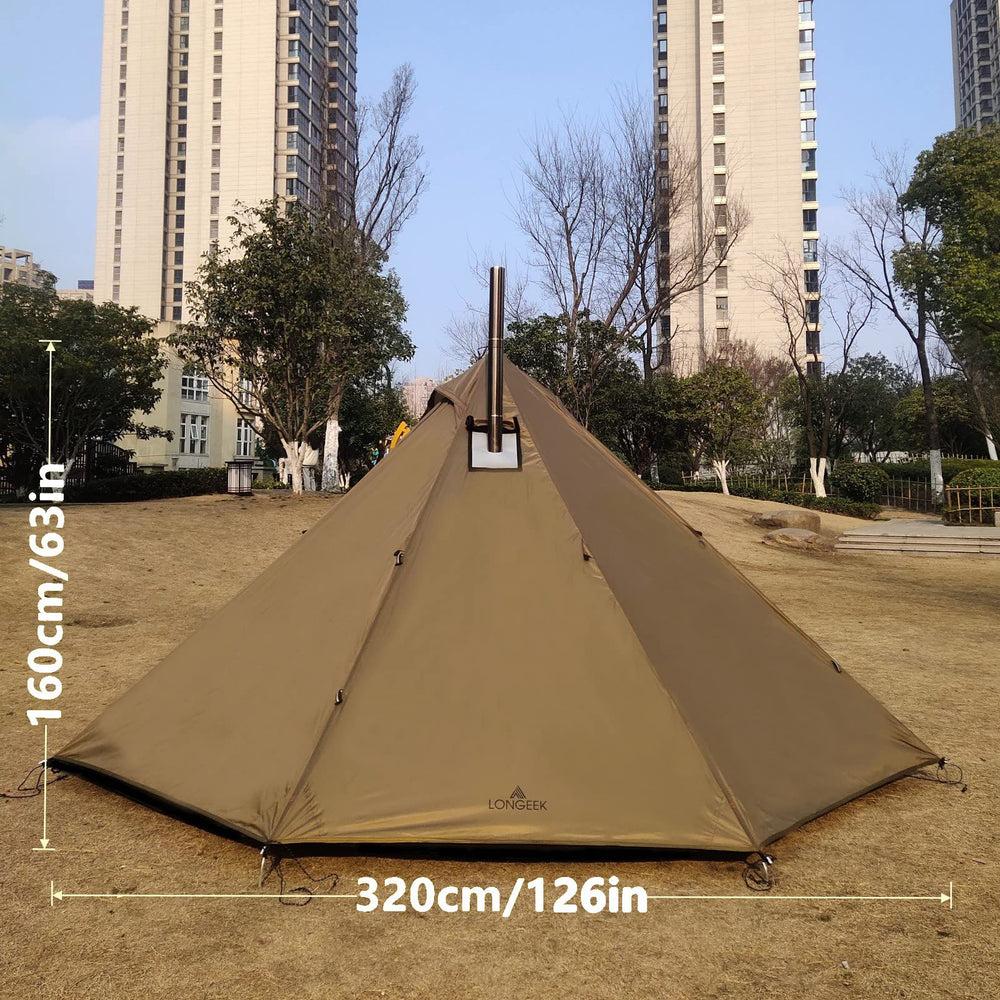 Longeek teepee four-season design shown at a rugged campsite