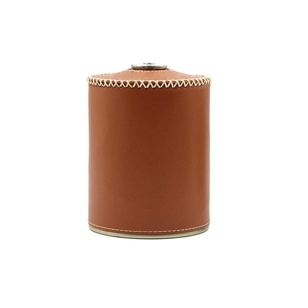 Longlasting gas tank leather cover front view protects small camping tanks from bumps.