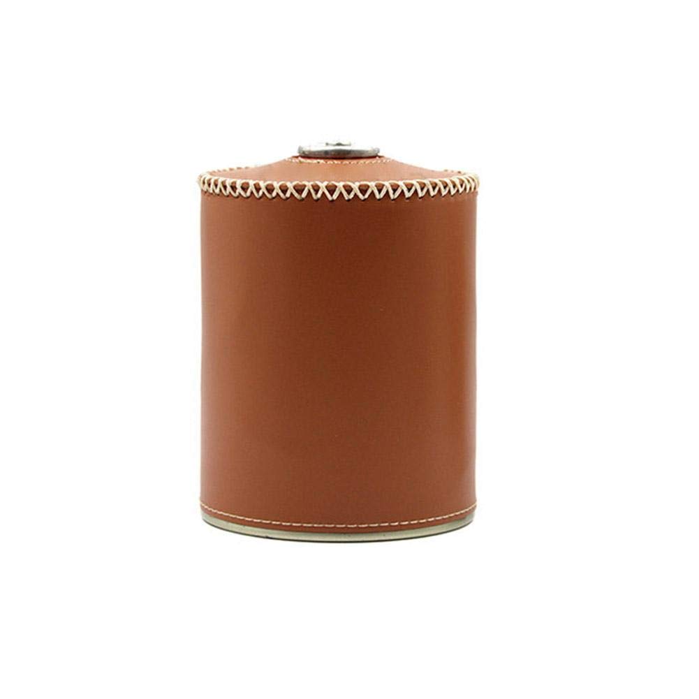 Longlasting gas tank leather cover front view protects small camping tanks from bumps.