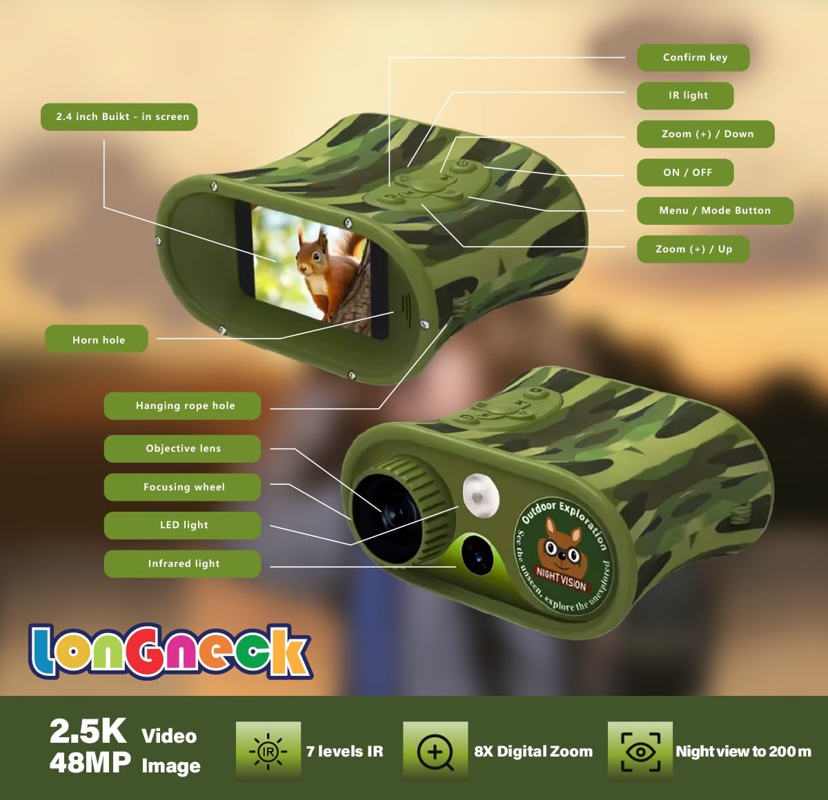 Longneck photo-video capture lets kids save memories from adventures.