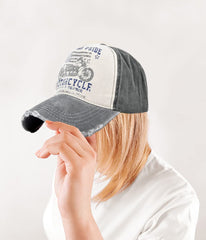 LONGTEN Cap motorcycle pattern detail adds edgy flair to outfits