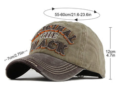 LONGTEN denim cap embroidery detail shows black pattern on casual hat.