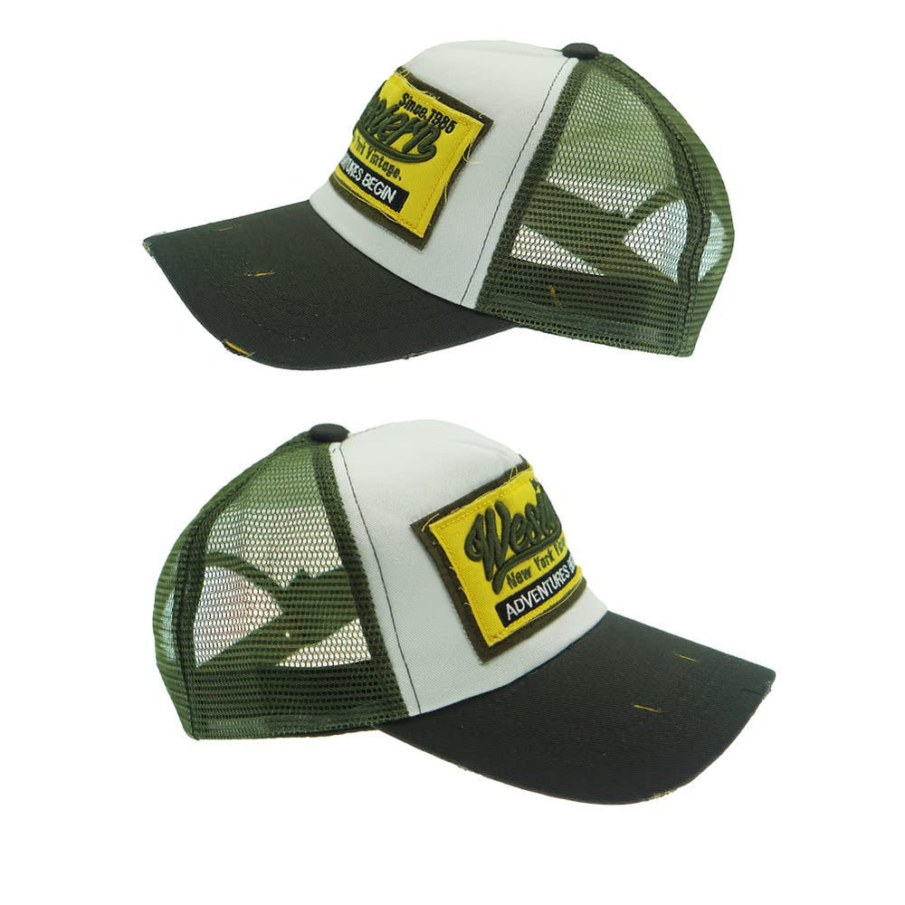 LONGTEN embroidery detail on denim cap adds vintage character and style