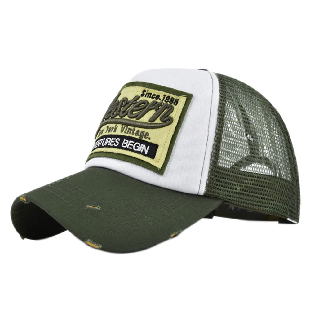 LONGTEN half mesh denim cap front view with vintage washed denim and sun protection