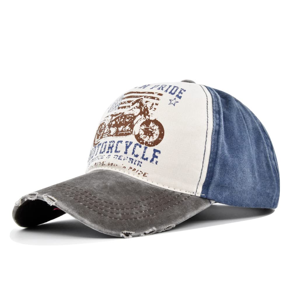 LONGTEN Vintage Denim Cap front view in 100% cotton for sun protection outdoors.