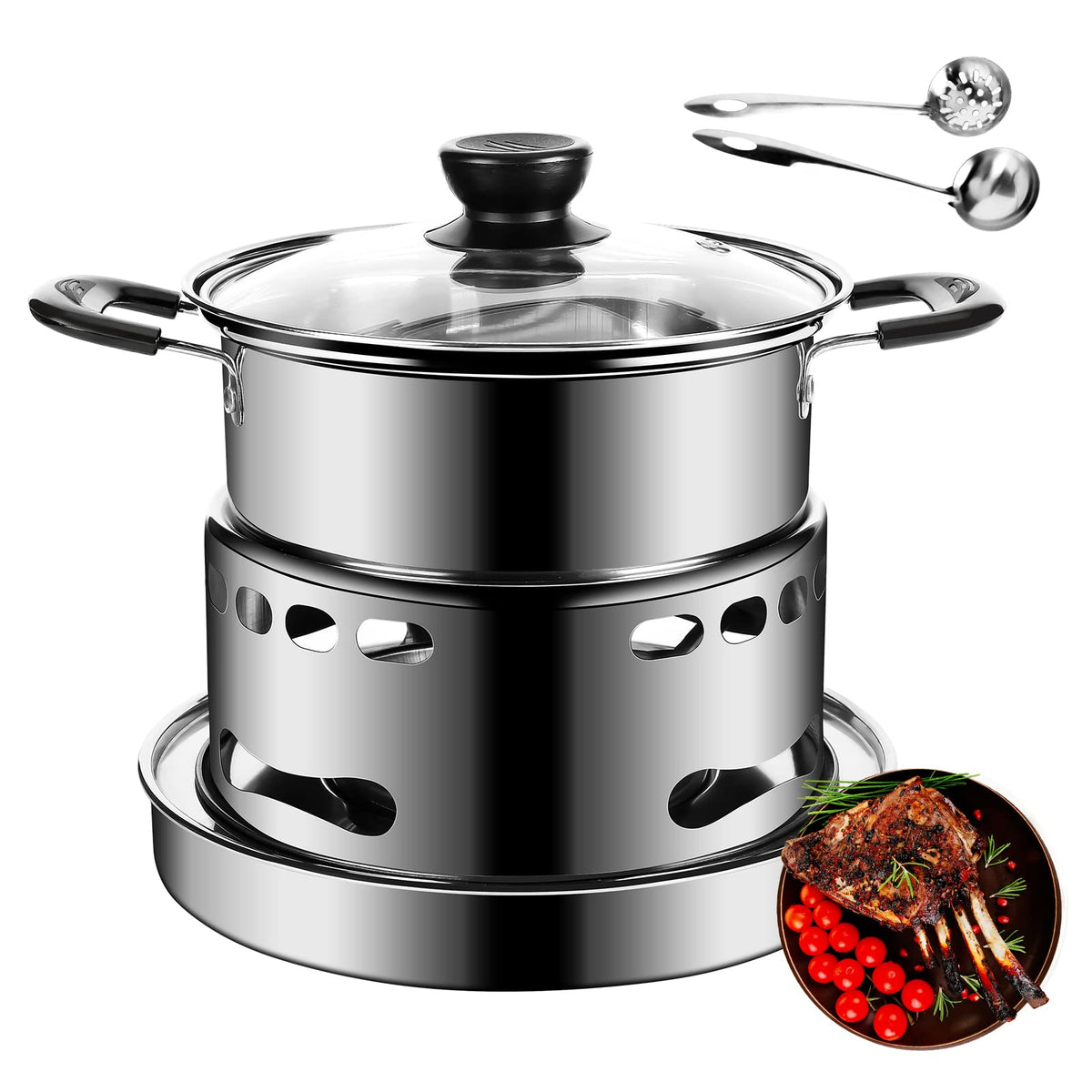 Longzhuo hot pot alcohol stove stainless steel close-up highlighting durable outdoor cooking surface