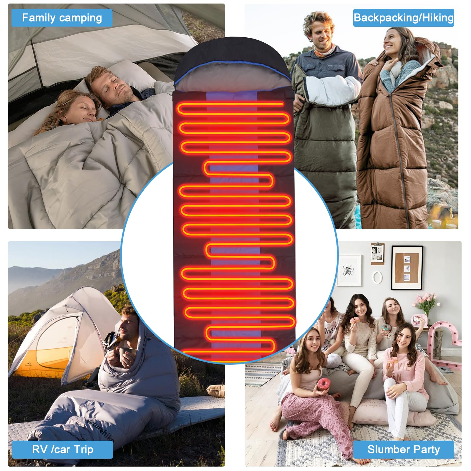 Longzhuo sleeping bag battery pockets keep power bank secure.