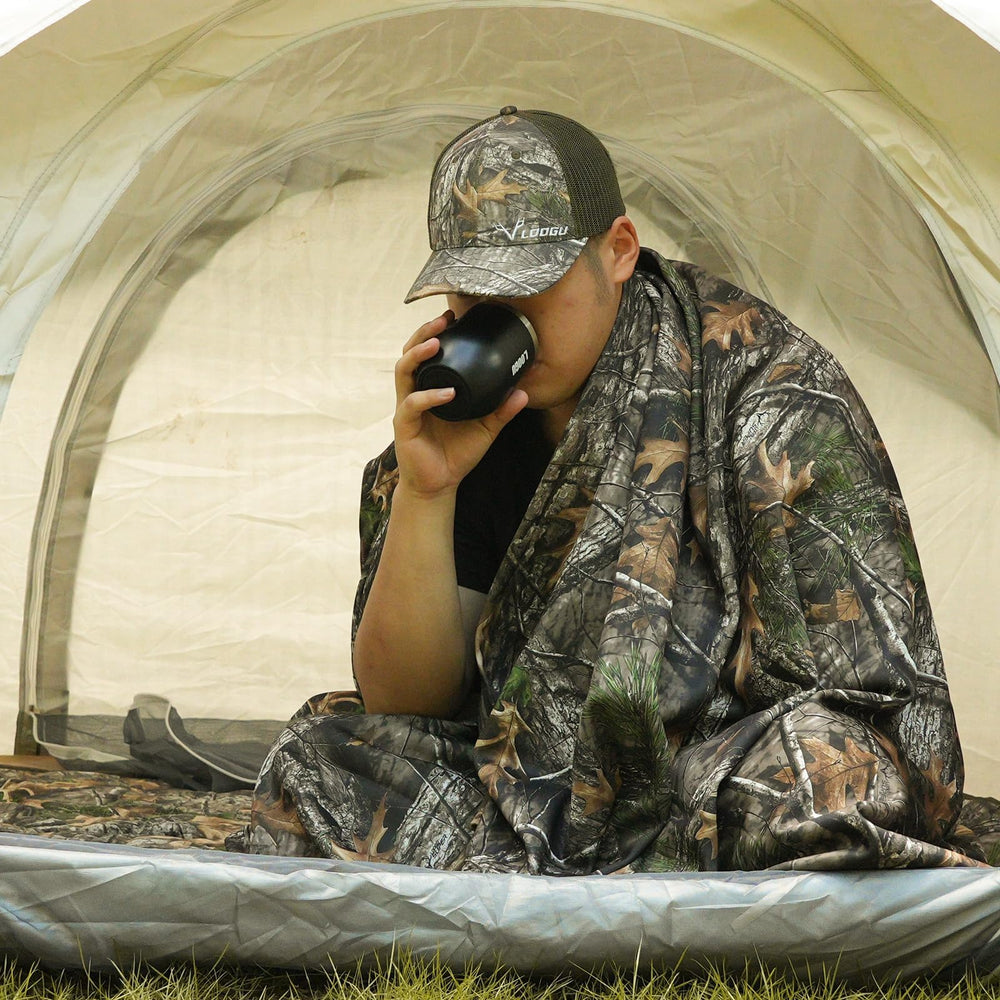 LOOGU camo blanket easy-care durable for quick cleaning after adventures.