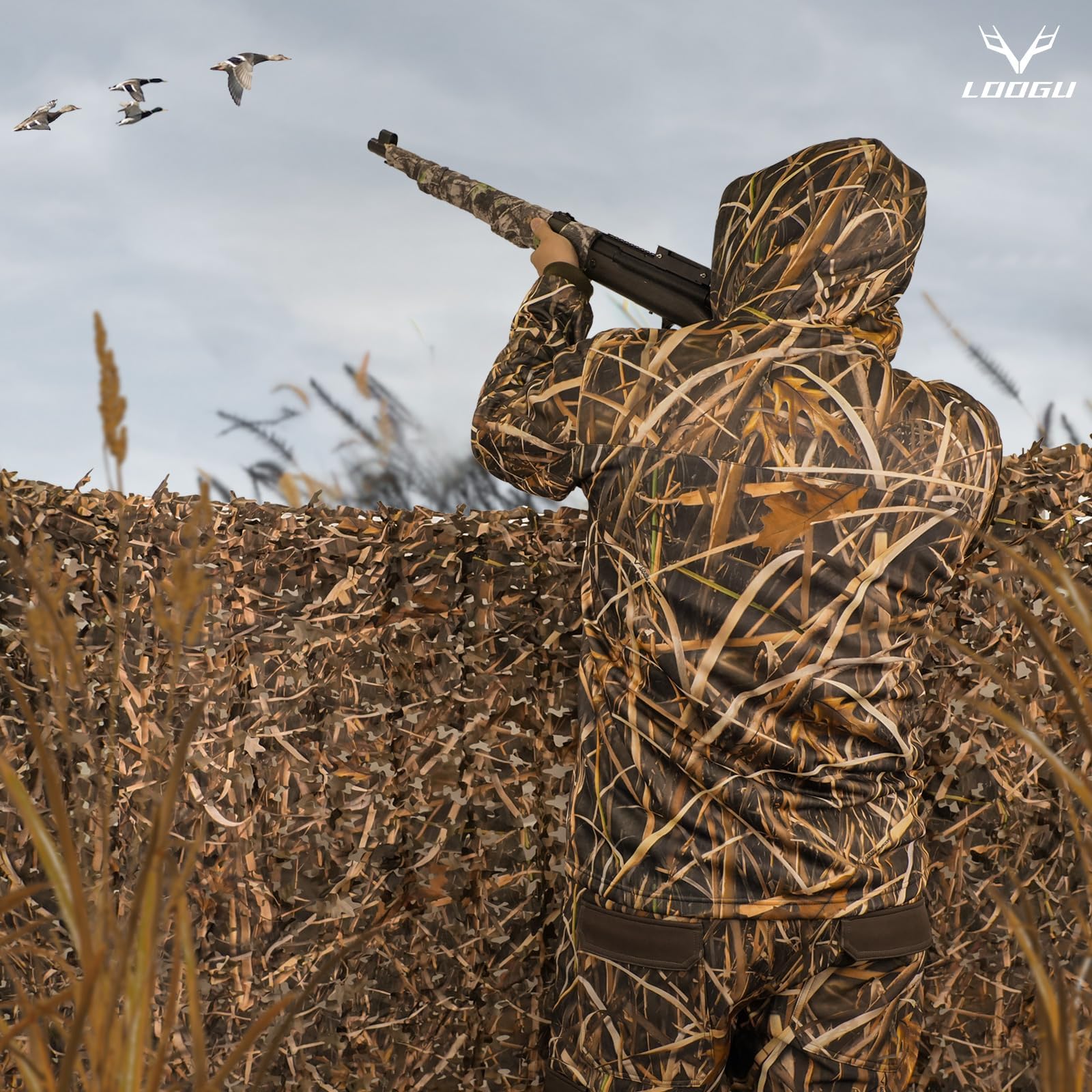 LOOGU camo hunting pants in woods usage for stealth and durability
