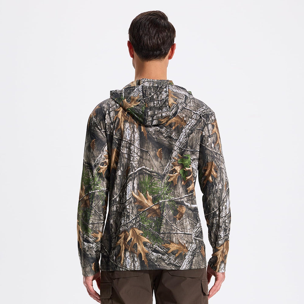 LOOGU camo shirt layered under gear illustrating base layer versatility.